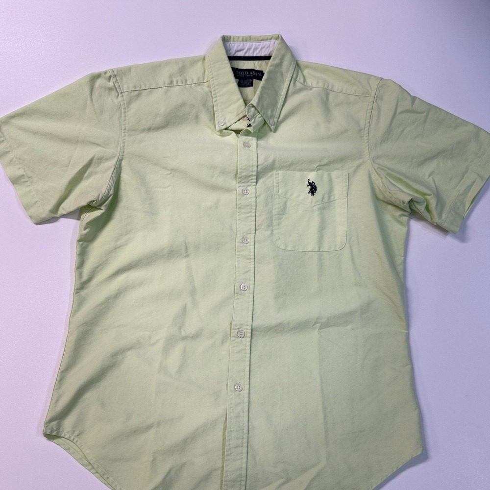 US Polo Assn Short Sleeve Button Down Shirt Light Green Mens Size M Pocket Logo